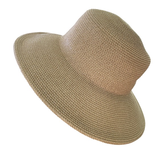 Talbots Straw Sun Hat Wide Brim Tan Paper Crochet Classic Beach One Size - Picture 3 of 10